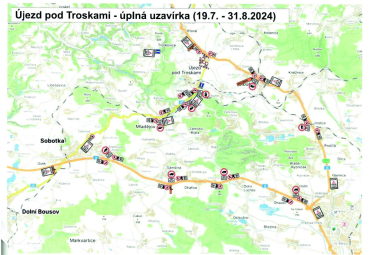 Dopravní uzavírka v obci Újezd pod Troskami